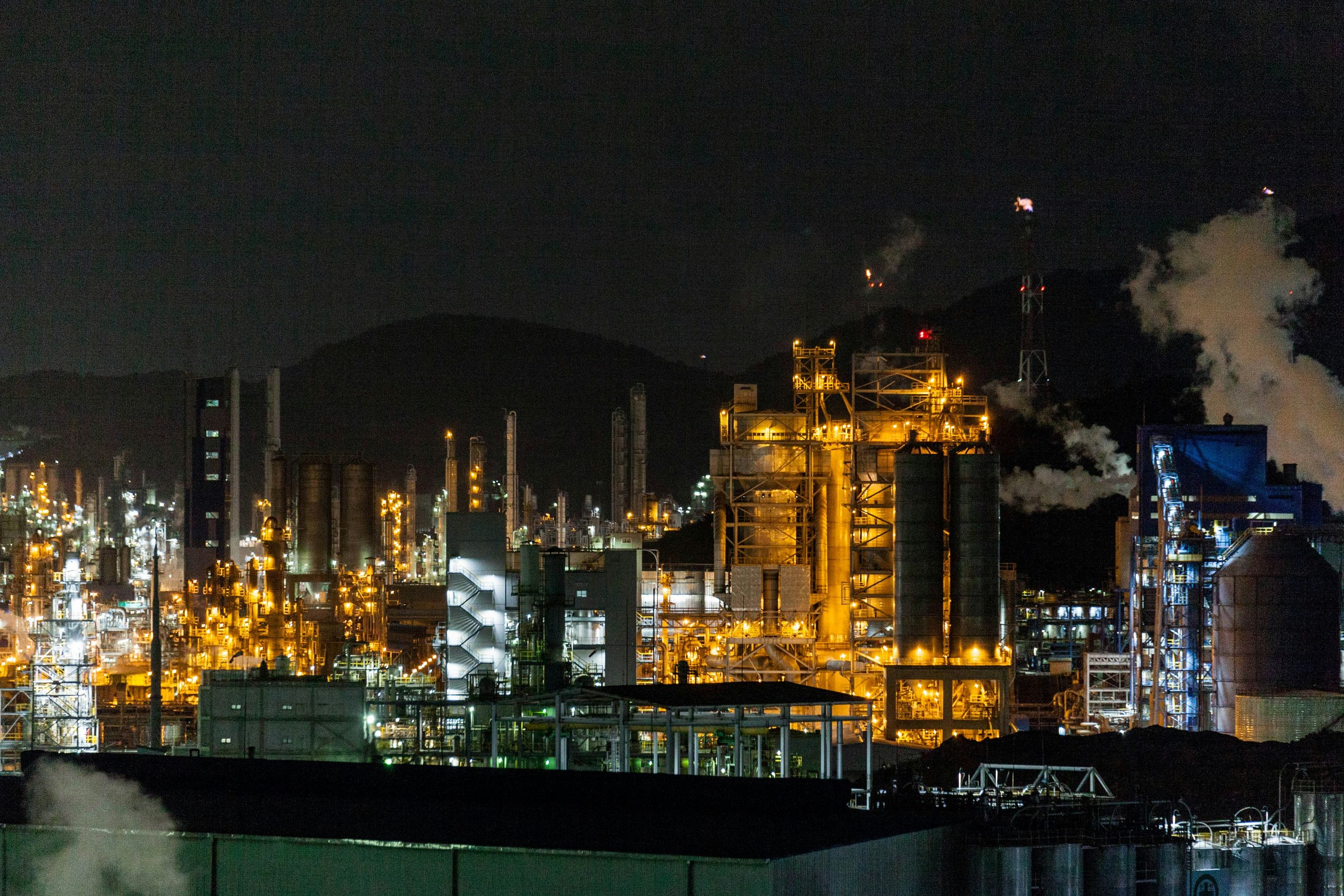 Chemical complex at night representing the Korean petrochemical industry